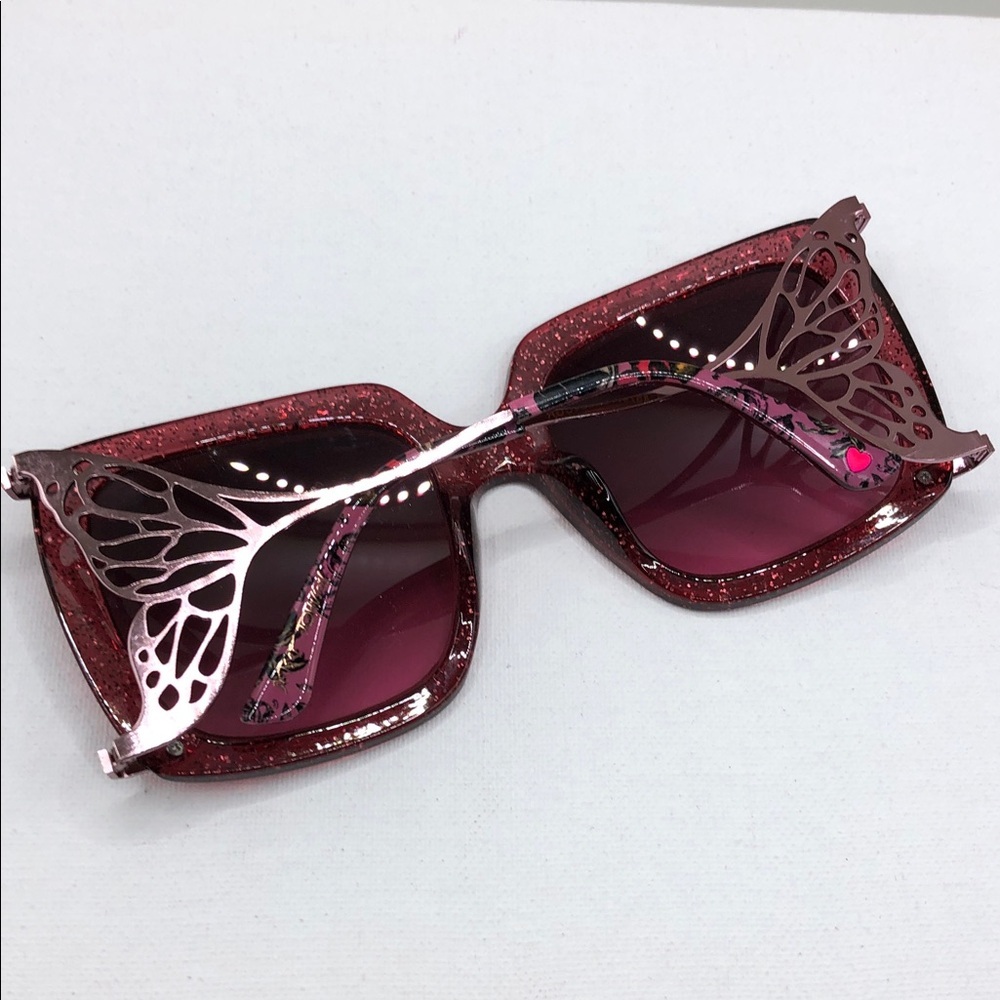 Betsey Johnson mermaid tail oversized glitter red rose sunglasses square. - Picture 4 of 10